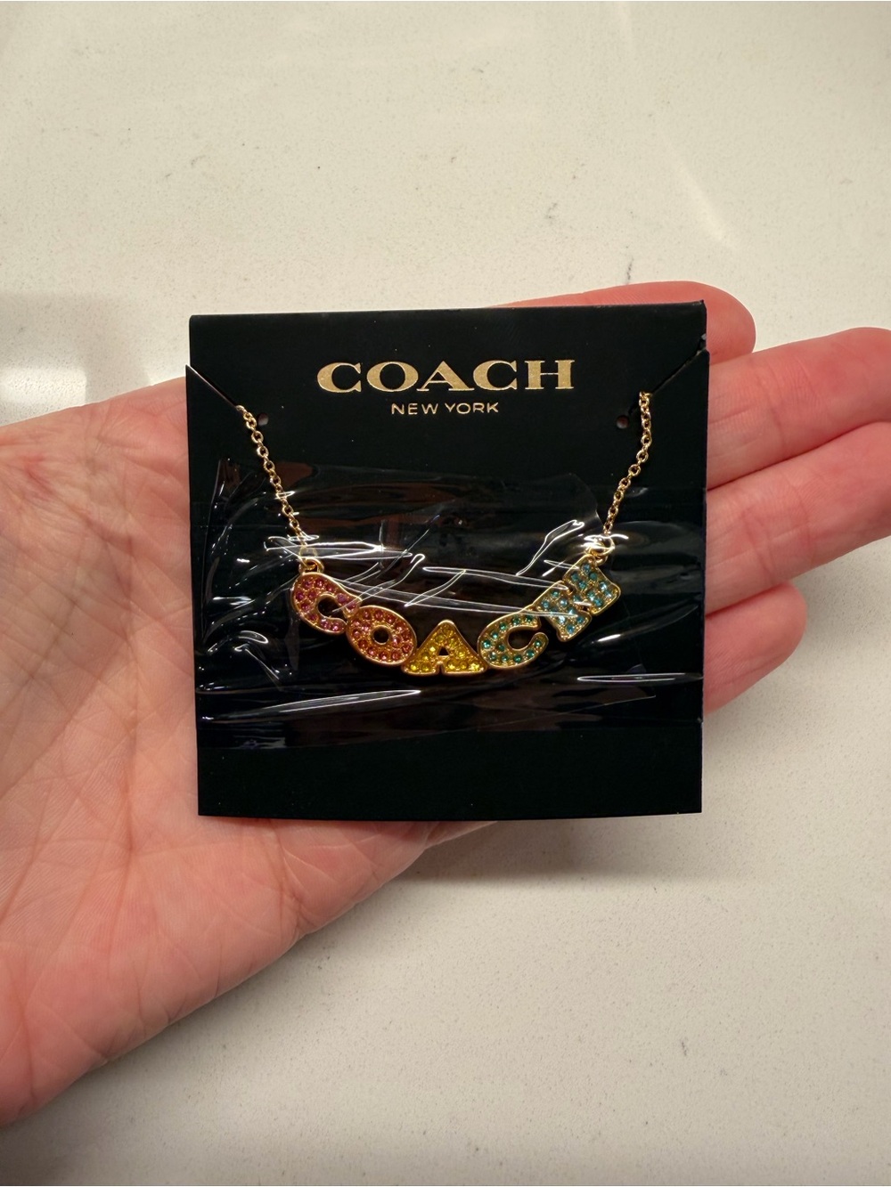 Coach Multicolor Logo Rainbow Nameplate Necklace